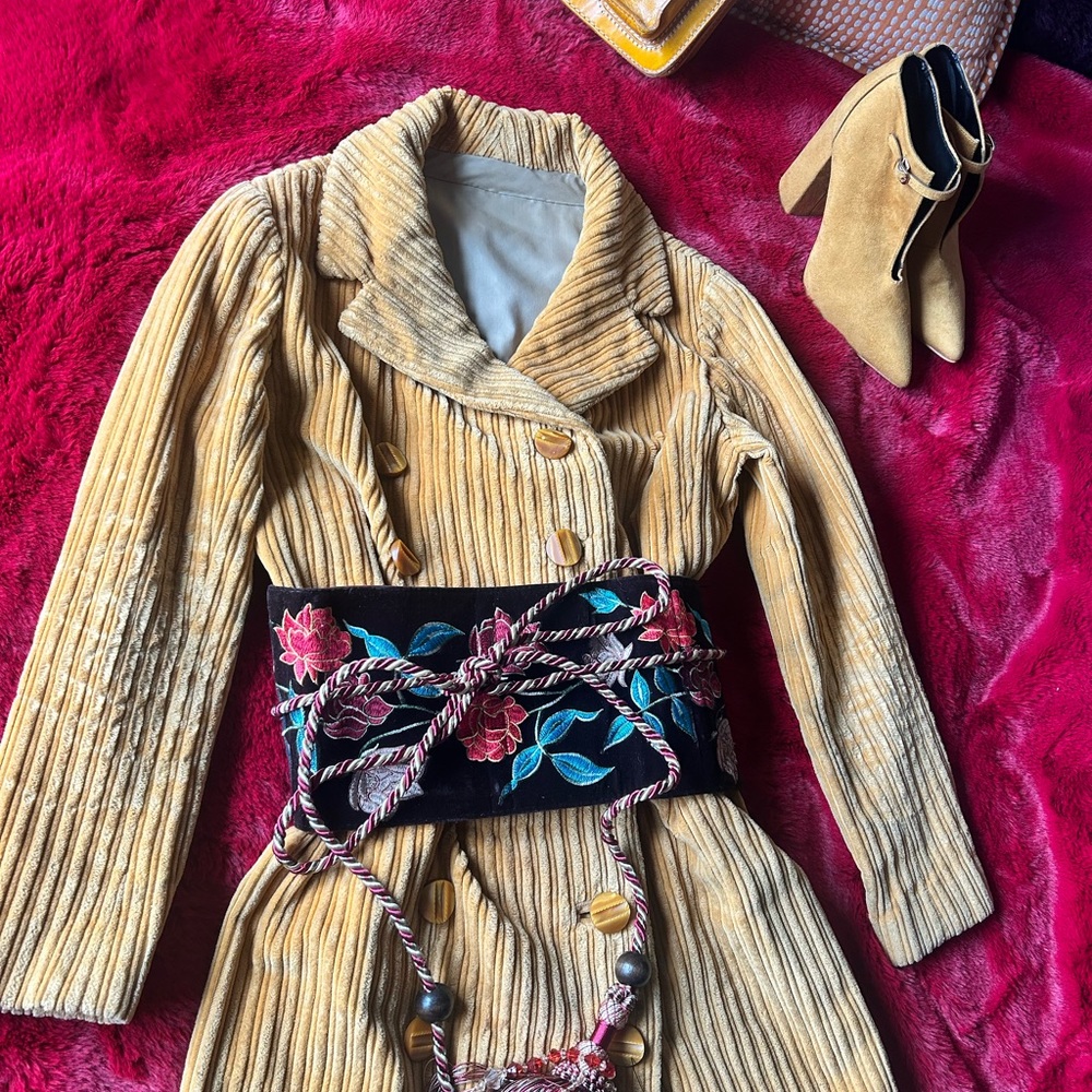 Vintage Mustard  Corduroy Coat , Swede Boot Combo